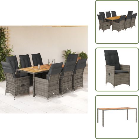 Sitzkissen - vidaXL 9-tlg. Garten-Essgruppe mit Kissen Grau Poly Rattan - Rückenkissen (1/5)