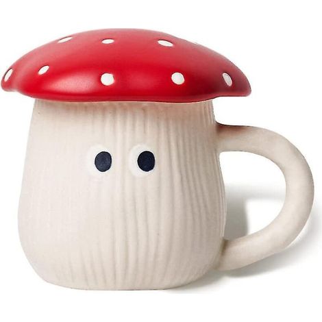Niedlicher Pilzbecher mit Deckel, handgefertigte emaillierte, schirmförmige Schutzösen, sichere, matte Keramik-Milchbecher, 35cl Amanita Muscaria Teetasse. (1/5)