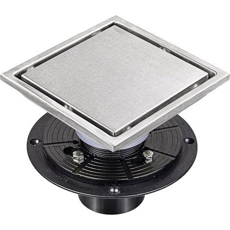 Siphon de douche carré en acier inoxydable avec bride amovible de 15,2 cm - Grille amovible - Adaptateur de filetage pour filtre à cheveux en nickel brossé (1/5)