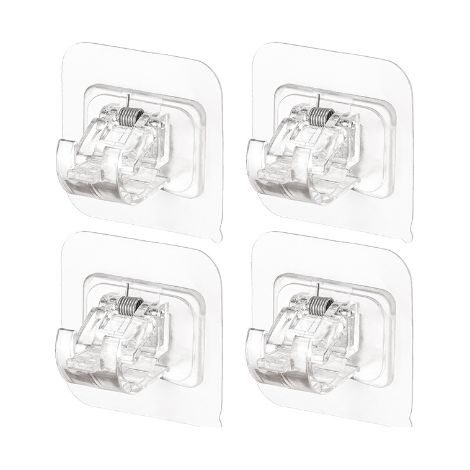 8PCS No Drill Curtain Rod Brackets Upgraded Curtain Rod No Drilling Self Adhesive Curtain Rod Hooks with Screws, Nail Free Adjustable Curtain for Poles Less Than 4cm in Diameter (Transparent) (1/4)