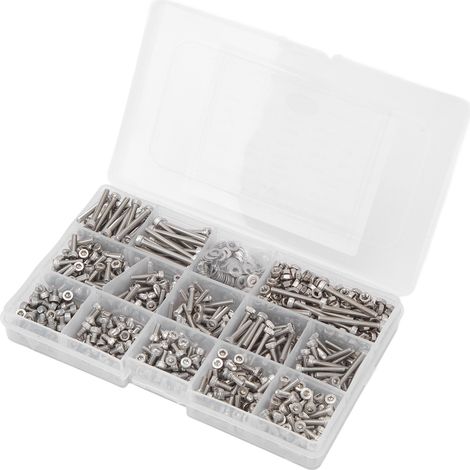Kit d'assortiment de vis M3 en acier inoxydable 304 à six pans creux, comprenant vis, écrous et rondelles. (1/5)