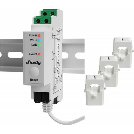 Compteur d'énergie triphasé 3X 120A – Wi-Fi, Bluetooth, MODBUS – Sur rail DIN – ALLSHELLYPRO3EM