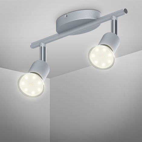 plafonnier 2 spots LED orientables, ampoules 3W GU10 fournies, 250lm par spot, blanc chaud 3000K, éclairage intérieur plafond cuisine chambre salon (1/5)