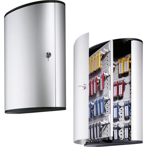 Keybox Armoire pour 48 Clés Fermeture par Serrure à Clés avec 6 Porte-Clés Key Clip, Argenté (1/5)