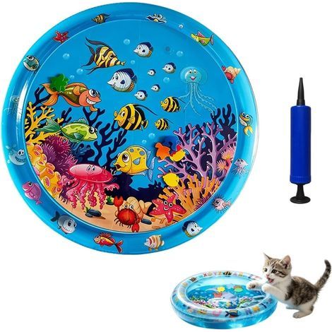 Tapis Rafraîchissant à Eau pour Chat, Jouet Interactif Anti-Griffes PVC imperméable et durable Poissons flottants colorés intégrés Favorise l'activité et la curiosité(Style 2) (1/5)