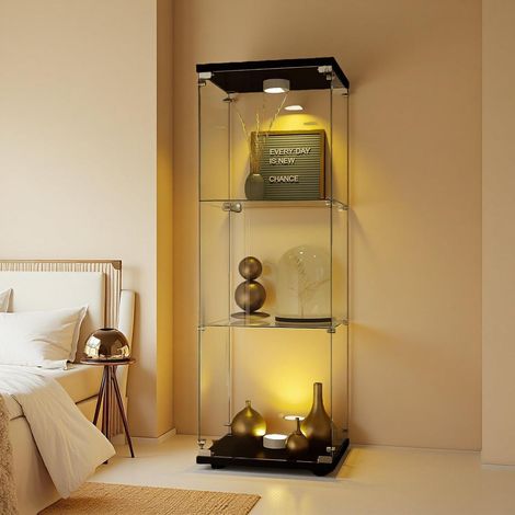 Glasvitrine mit LED, 3 Ebenen, abschließbar, schwarz (1/5)