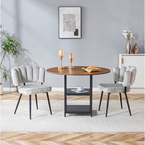 Conjunto mesa y sillas redonda 107 cm, almacenaje de dos niveles, efecto nogal, 2 plazas HAVRYA (1/5)