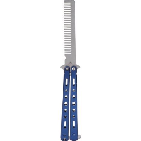 Peigne pliant portable en acier inoxydable, peigne de poche couteau élégant pour salon de coiffure, bleu (1/5)