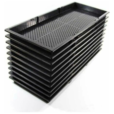 Lot de 10 plateaux de culture réutilisables – Bac noir pour hydroponie – Trous de drainage pour germination des plantes – 59x24x3 cm