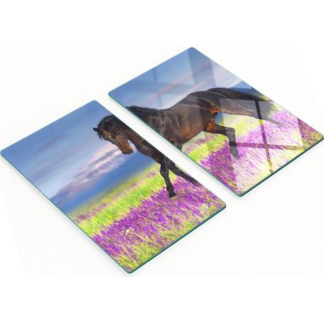Taglieri in vetro per snack, motivo cavallo e campo di lavanda, 2x30x52 cm (1/5)