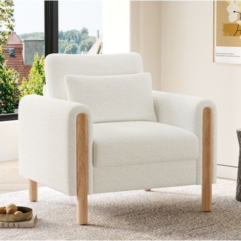 Einzelsessel aus Teddy-Stoff, 87 x 83 x 88,5 cm, Weiß HAVRYA (1/5)