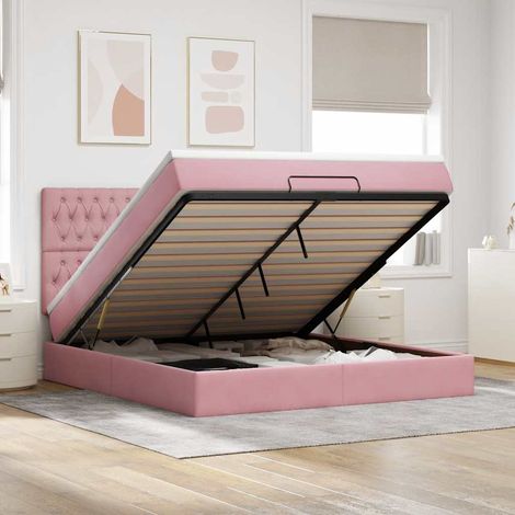 Ottoman-Bett mit Matratzen & LEDs Rosa 180x200 cm Samt