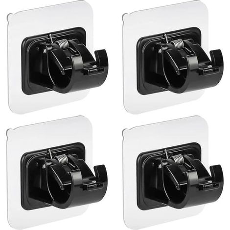 BelleRise - Lot de 4 supports auto-adhésifs sans perçage pour tringle à rideaux et porte-serviettes muraux, noir (1/5)