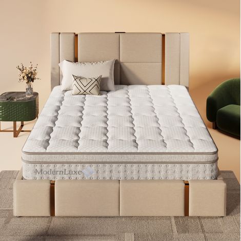 Materasso ibrido 140x190 cm 7 zone H3 25 cm, molle insacchettate e schiuma fredda, bianco DESVIAE (1/5)