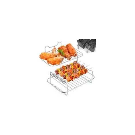 Accessoires pour Friteuse en Acier Inoxydable 304, Support Multifonction Double Couche avec Brochette Compatible avec Ninja Foodi AF300EU / AF400EU, Accessoire pour Air Fryer Friteuses à Double Panier (1/5)