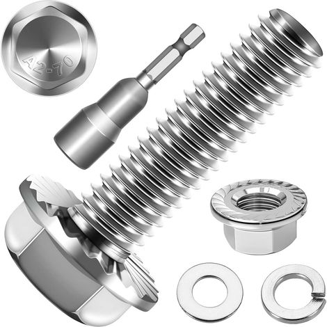 Lot de 10 vis à tête hexagonale M8 x 25 en acier inoxydable A2 V2A, à six pans extérieurs, filetage complet, rondelles, anneaux à ressort et écrous/vis avec embout hexagonal magnétique (1/5)