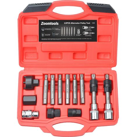 Kit d'outils de retrait de poulie d'alternateur, outil de retrait de poulie d'alternateur, outils d'extraction de découplage de poulie de voiture 13 pièces (1/5)