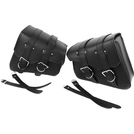 Sacoches de selle de moto (lot de 2), en cuir PU noir, grande capacité, étanches, adaptées aux bras oscillants de moto. (1/5)