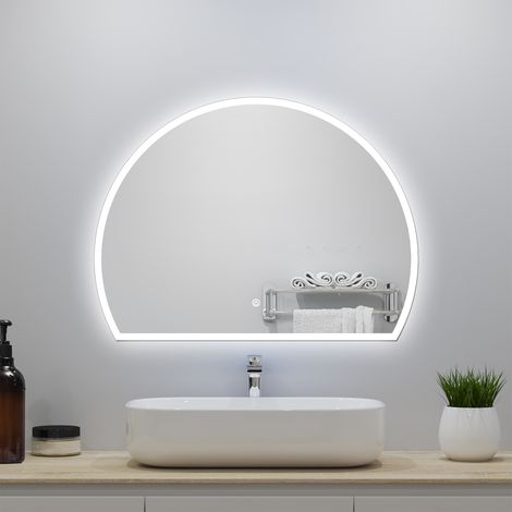 OCEAN Miroir de salle de bain led 120x100cm semi-circulaire 3 couleurs lumière réglables Mémoire IP44