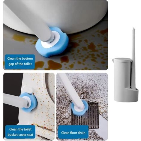 Porte-pinceaux des toilettes, pinceau de toilette jetable ensemble Brosse de nettoyage des toilettes avec 16 Wand Remplacement (1/4)
