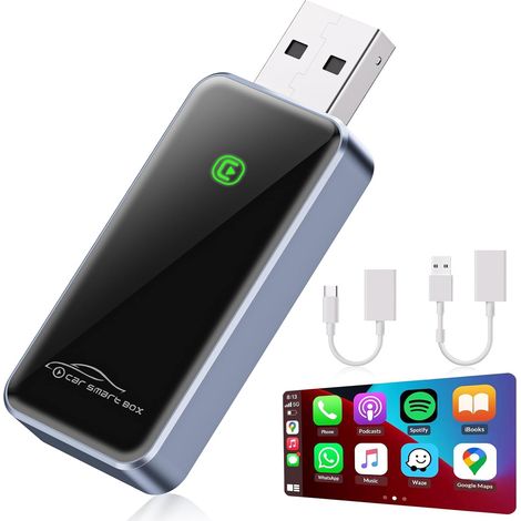 Adaptateur Carplay sans fil,Dernier 2024 Android Auto sans Fil Adaptateur,OTG pour convertir le fil en sans fil pour les voitures à partir de 2015,iPhone iOS 10+,Android 11+,etc. (1/5)
