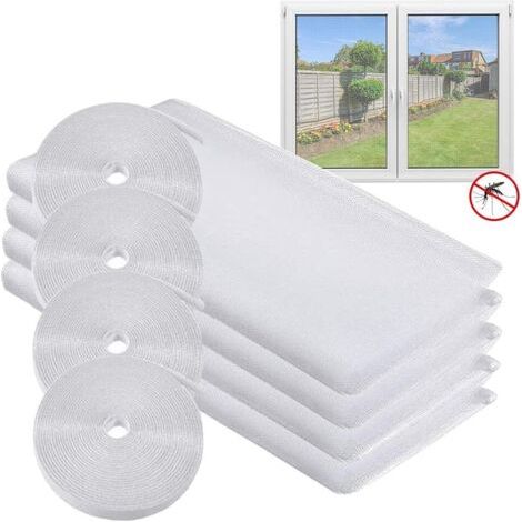 Moustiquaires pour Fenêtres, 4 PCs Insect Stop pour Fenêtres, Filet Moustiquaire pour Fenêtre contre les Insectes et les Mouches avec 4 Rouleaux de Bandes Auto-Adhésives, 130 cm x 150 cm (1/5)