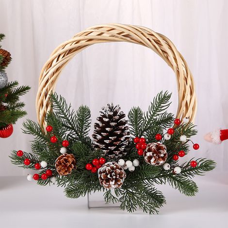 Guirlande De Noël - En Forme De Cône - Branches De Sapin Imprimées - Pour Porte Ou Arbre De Noël - 30 Cm - 1 Pièce (1/5)