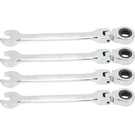 Clé à rochet à tête pivotante métrique 4 pièces, clé mixte double extrémité, outil à engrenage flexible économiseur d'effort, 9mm/0.4in (1/5)