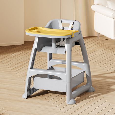MEUBLIV Chaise haute enfant grise 59 x 58 x 78 cm - plateau amovible 3 couleurs (1/5)