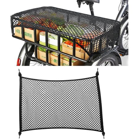 Sac cargo en maille stretch 55 cm x 45 cm - Filet de chargement universel - 4 crochets - Housse en maille extensible pour tricycle électrique - Gestion sûre de la charge (1/5)