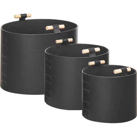 Set of 3 Baskets ARAM Faux Leather Black