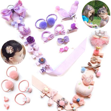 Accessoire Cheveux - Coffret 36 Pièces pour Filles - Pinces Crocodile Élastiques Ruban Doux - Boîte Cadeau Gris Rose - Pour Bébé et Enfant (1/5)