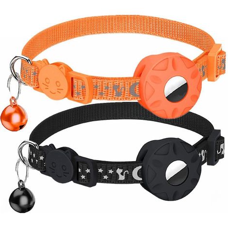 2 Colliers Pour Chat Airtag Starmoon (noir + Orange, Hors Airtag), Collier Spcifique Pour Chat Avec Ceinture De Scurit Et Porte-tiquette Tanche, 1 (1/5)