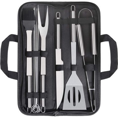Ustensiles Barbecue, 9 Pièces Kit Barbecue Acier Inoxydable, Kit Barbecue Outil de Barbecue en Acier Inoxydable Ustensiles de Barbecue pour Grillades, Acier Inoxydable Outil de Barbecue (1/4)