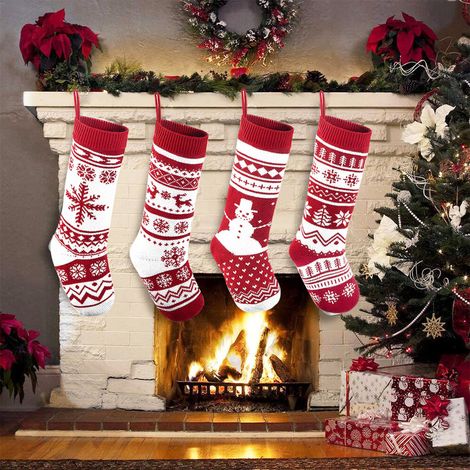 Paquete de 4 medias navideñas de punto, medias navideñas rústicas grandes para decoraciones navideñas familiares (1)