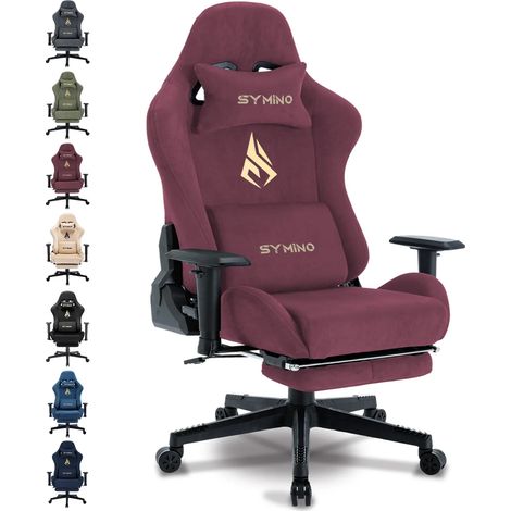 Symino Chaise Gaming Ergonomique et Fauteuil Gamer avec Repose-Pieds Télescopique Coussin à Ressorts, Support Lombaire et Hauteur Réglable 200kg (Faux Daim)