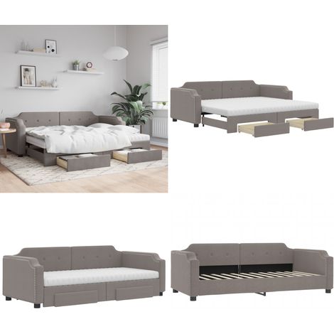 Tagesbett Ausziehbar mit Schubladen Taupe 100x200 cm Stoff - Sofa Bett - Gästebett - Schlafsofa - Doppelbett - Tagesbett - Home & Living