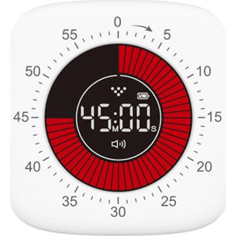 Minuteur de bureau, minuteur visuel numérique, minuteur rechargeable de 60 minutes avec compte à rebours, horloge de bureau silencieuse pour enfants, blanche. (1/4)