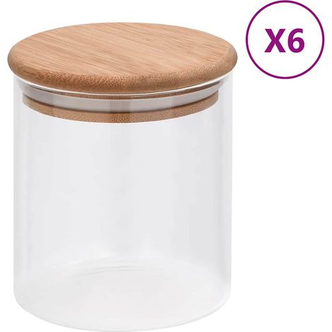 Bocaux de conservation avec couvercles en bambou, lot de 6, 600 ml