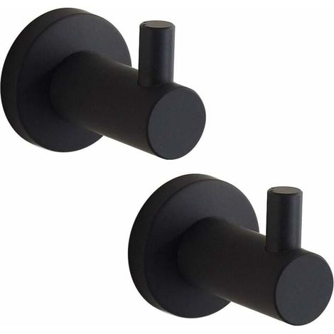 Porte-serviettes noir mat, lot de 2 patères murales pour salle de bain, rond en porte-serviettes en acier inoxydable (1/5)