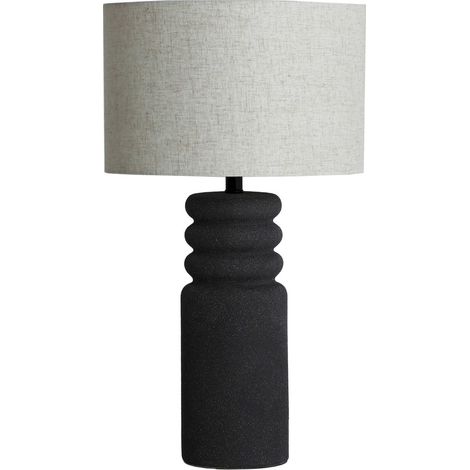 Lampe de table contemporaine en céramique noire finition texturée - Noir texturé et blanc lin (1/3)