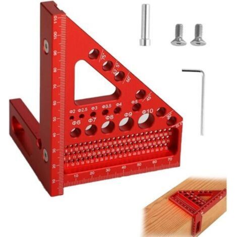 Équerre 3D - Angle réglable de 22,5° à 90° - outil de menuiserie de haute précision en alliage d’aluminium - 3 en 1 : traçage/perçage/mesure - adapté aux menuisiers et aux ingénieurs (Rouge) (1/5)