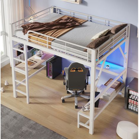 Letto a soppalco 160x200 cm in metallo e MDF bianco con scrivania LED - MEUBLIV (1/5)
