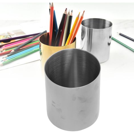 Luxuriöser runder Stiftehalter aus Metall fürs Büro, kreative Aufbewahrung für Büromaterialien, dekoratives Element im INS-Stil, Edelstahl in Naturfarbe (1/5)
