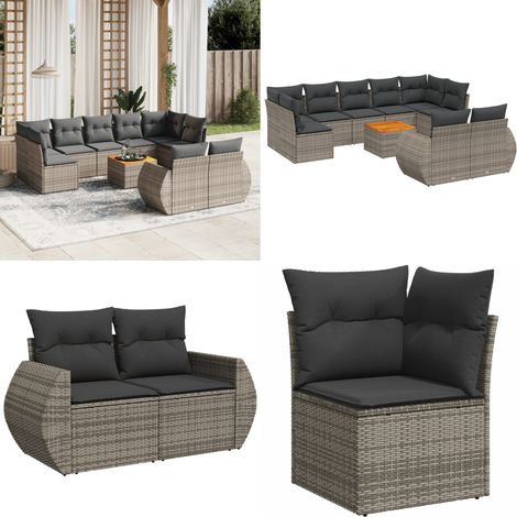 10-tlg. Garten-Sofagarnitur mit Kissen Grau Poly Rattan - Gartensorte - Gartenmöbelset - Esstischgarnitur - Lounge Möbel - Outdoor Furniture - Home & Living (1/5)