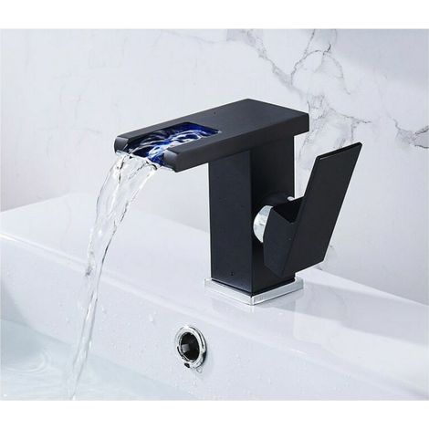Robinet mitigeur de salle de bains, cascade de changement de couleur rvb, robinet de lavabo de salle de bains, robinet d'évier, robinet mitigeur de toilette à poignée unique——Short noir (1/5)