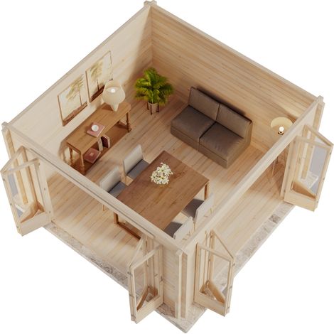 Alpholz Gartenhaus Sunshine mit großer Falttür Gartenhaus aus Holz, Holzhaus mit 34 mm Wandstärke, Blockbohlenhaus mit Montagematerial