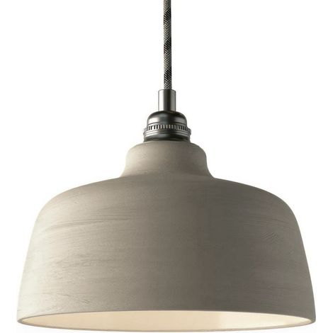 Lampada a sospensione Made in Italy completa di cavo tessile, paralume Coppa in ceramica e finiture in metallo  Con lampadina - Tortora striato - Bianco - Matter ON/OFF