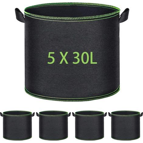 Sac de Plantation, 5 X 30l Sacs à Plantes Pot Geotextile, Sac Plantation Réutilisable pour Cultiver des Pommes de Terre et des Tomates dans Le Jardin (1/5)
