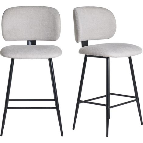 Sgabelli da bar in tessuto effetto velluto testurizzato beige e metallo nero H70 cm (set di 2) ATRIUM